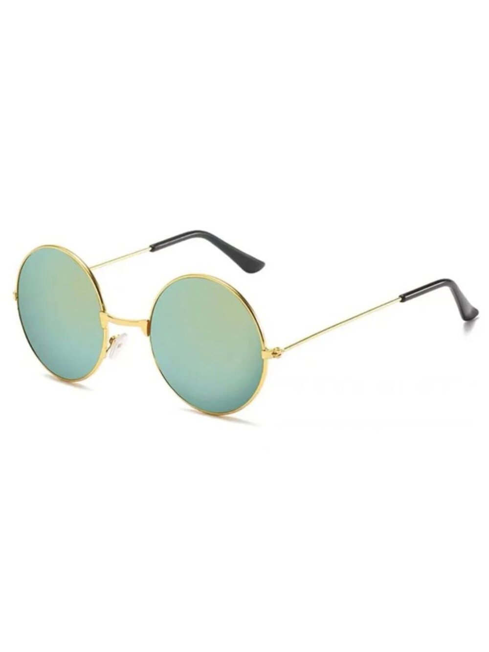 Retro Round Sunglasses With Gold Metal Frame Green/Gold Metallic Lenses